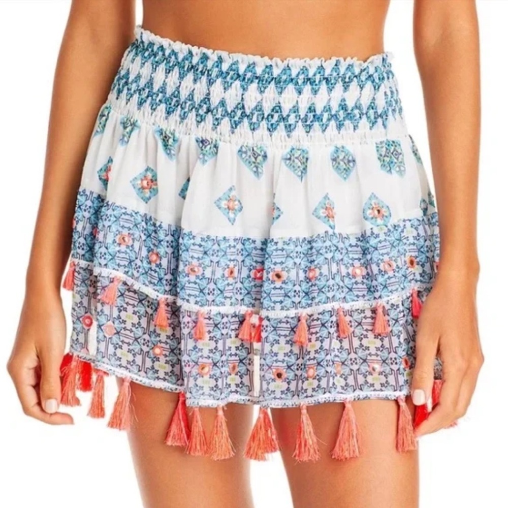 Ramy Brook Printed Behati Tassled Tiered Skirt - resort wear